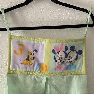 Vtg 2002 Baby Minnie Mickey Pluto‎ Hanging Diaper Stacker Holder Green Check